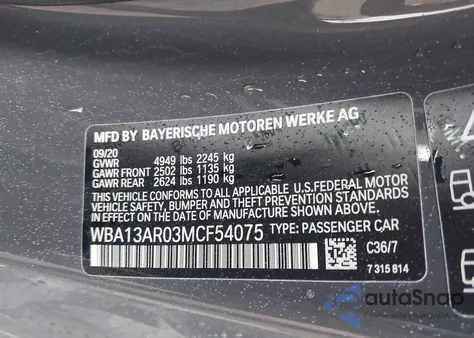 2021 BMW M440I xDrive from USA, damaged, VIN WBA13AR03MCF54075